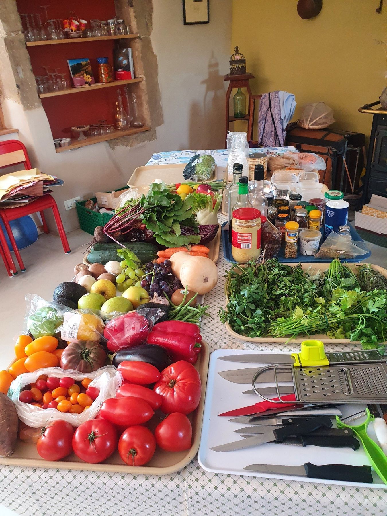 Préparation en cuisine pendant un stage